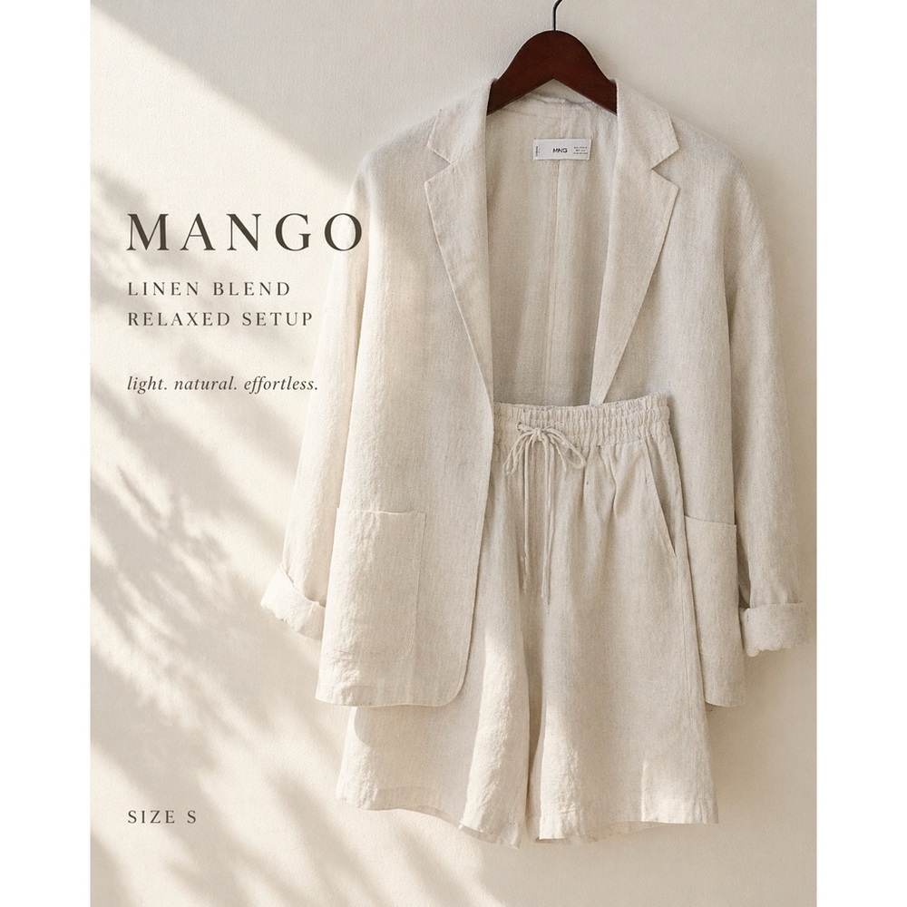Mango Linen Blend Relaxed Cream Blazer
